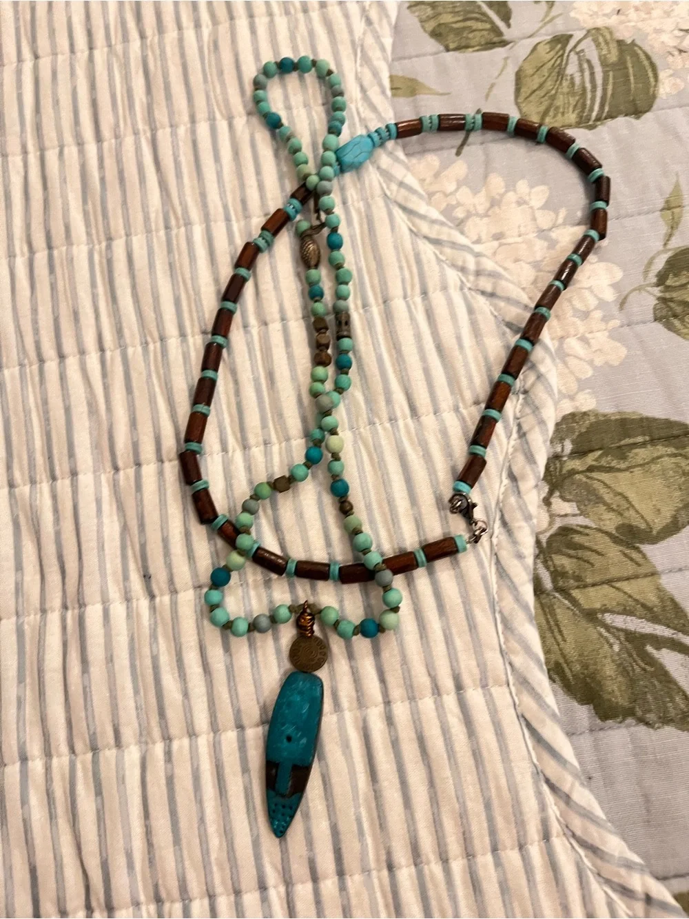 Two Turquoise Bead Pendant Necklace - Women Jewelry size 20 inch. Beautiful
